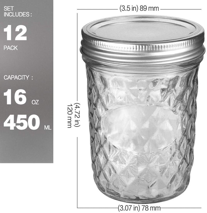 VERONES Wide Mouth Mason Jars 16oz, 12 Pack 16 oz Wide Mouth Mason Jars with Lids and Bands, Ideal for Jam, Honey, Wedding Favors, Shower Favors - Image 2